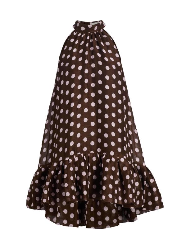 Arca Polka Dot Linen-Silk Tent Minidress