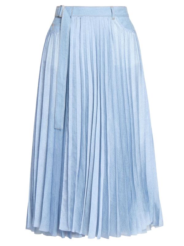 Pleated Denim Midi-Skirt