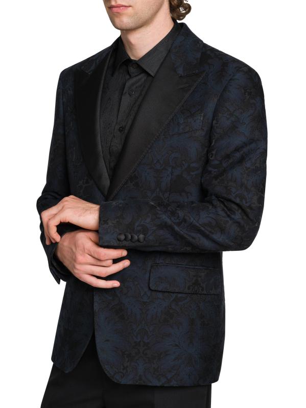 #5: بليزر مطبوع من القطن والحرير - أزرق متعدد الألوان