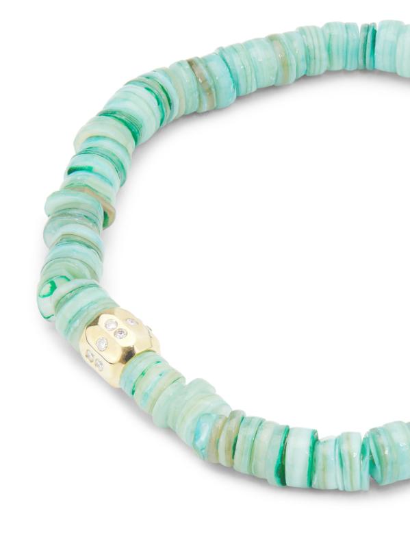 #3: سوار مطاطي من الذهب الأصفر عيار 14 قيراطًا وخرز بويبلو والياقوت - أخضر