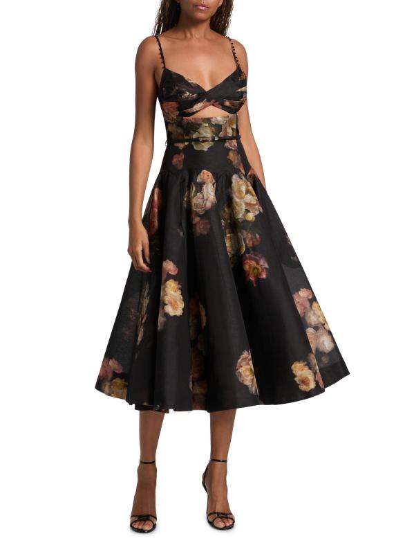 #2: فستان هاينوبتيك تويست متوسط الطول من الكتان والحرير - زهري خمري