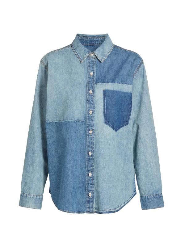 قميص دلما من الدنيم بألوان متباينة