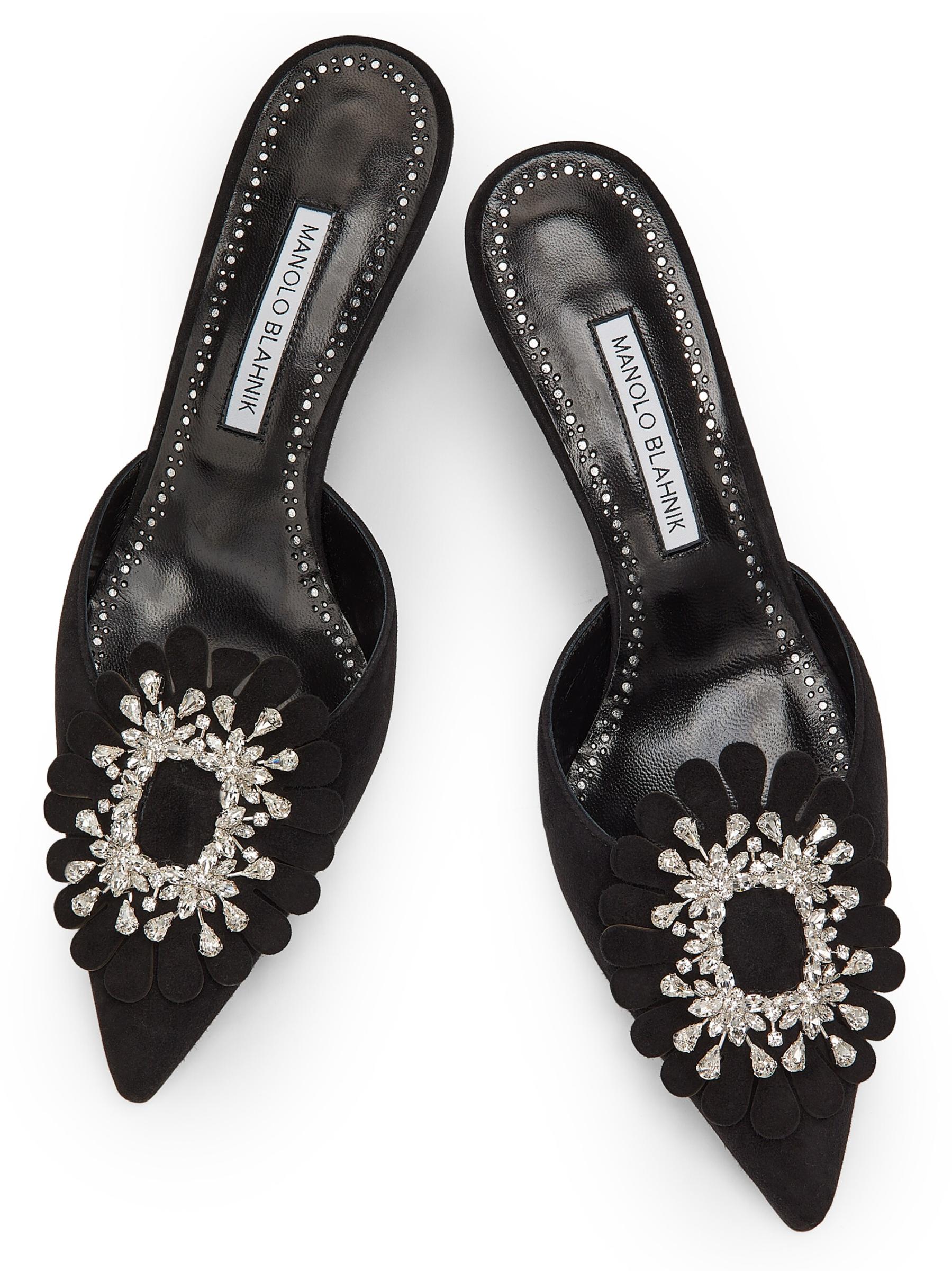 【MANOLO BLAHNIK】スエードジュエル装飾ミュール Manolo Blahnik Shogmu Jewel-Embellished Suede Mules | Saks