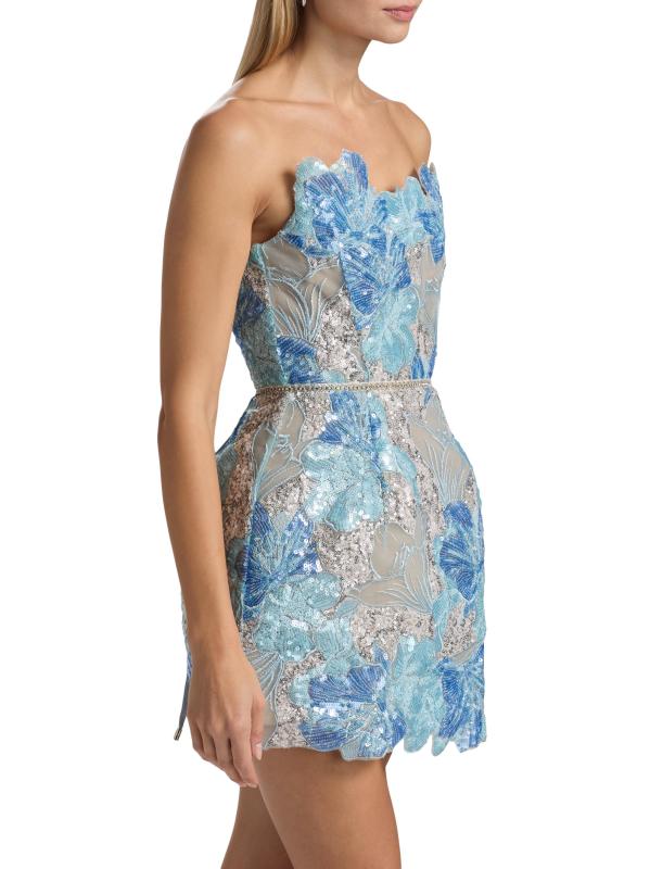 #3: فستان قصير من الدانتيل المطرز بالزهور من جاسمين مارايا - مسحوق أزرق متعدد