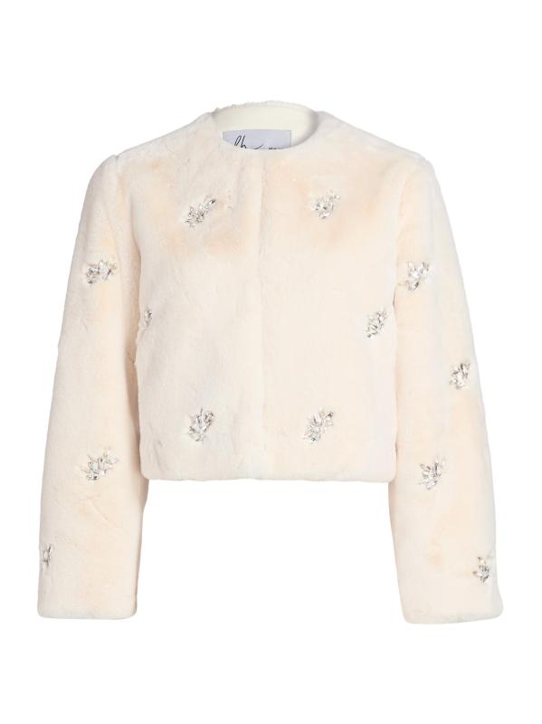 جاكيت مونيكي من الفرو الصناعي مزيّن بالكريستال