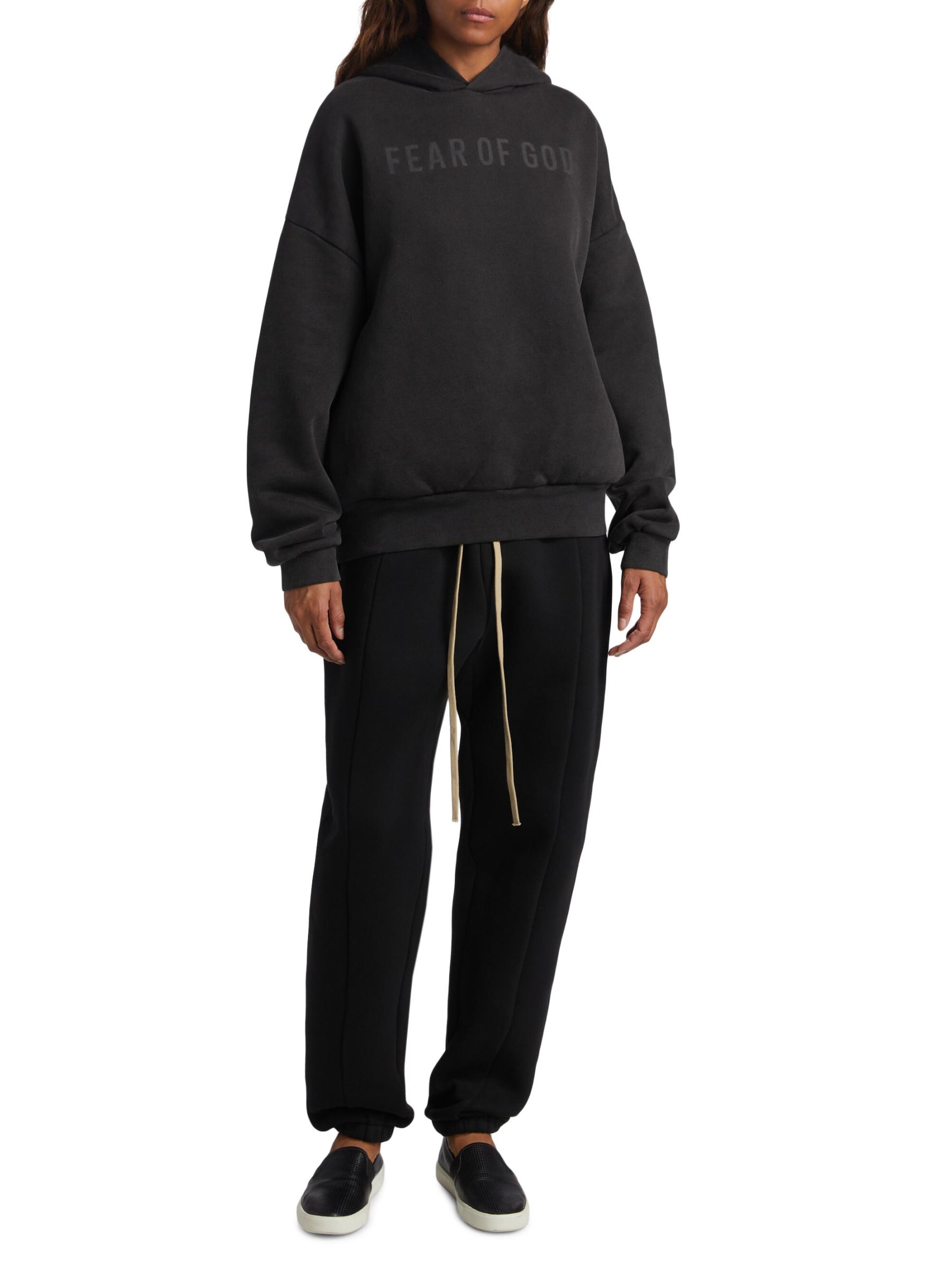 関税送料込【FEAR OF GOD】ブラックロゴ フーディ ブラック（黒）系 FEAR OF GOD ESSENTIALS(フィアオブゴッド