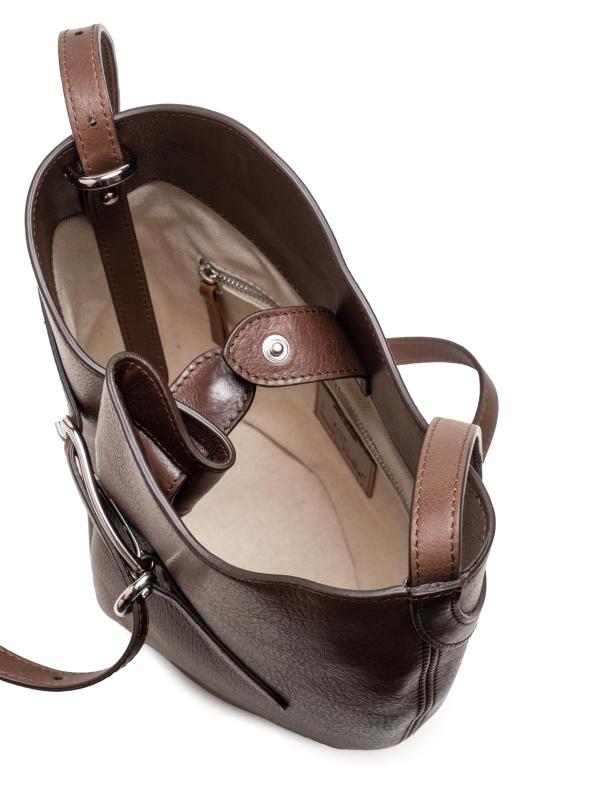 #6: حقيبة دلو جلدية بحزام - بني داكن