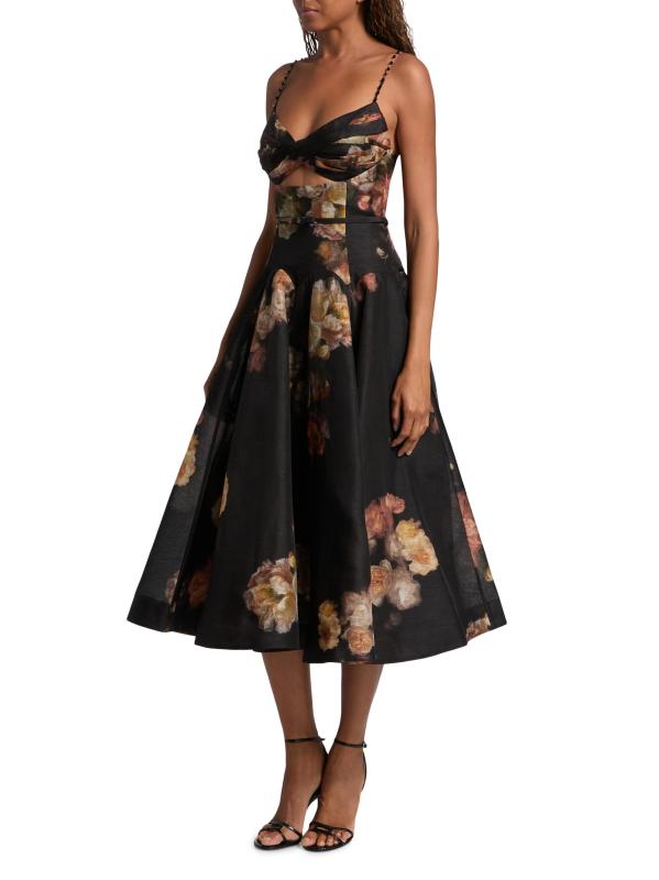 #3: فستان هاينوبتيك تويست متوسط الطول من الكتان والحرير - زهري خمري