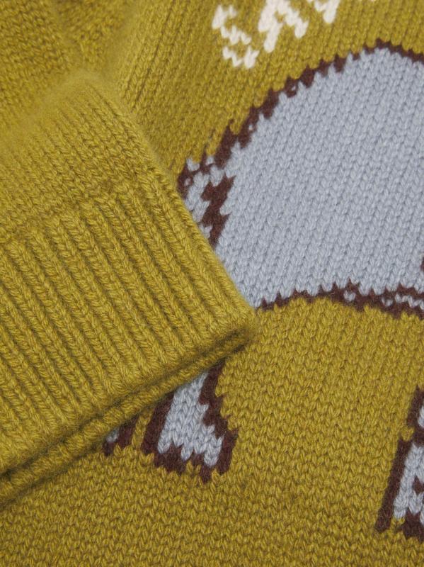 #5: سترة برقبة مستديرة من الكشمير على شكل فيل - زيت الزيتون الداكن متعدد الألوان