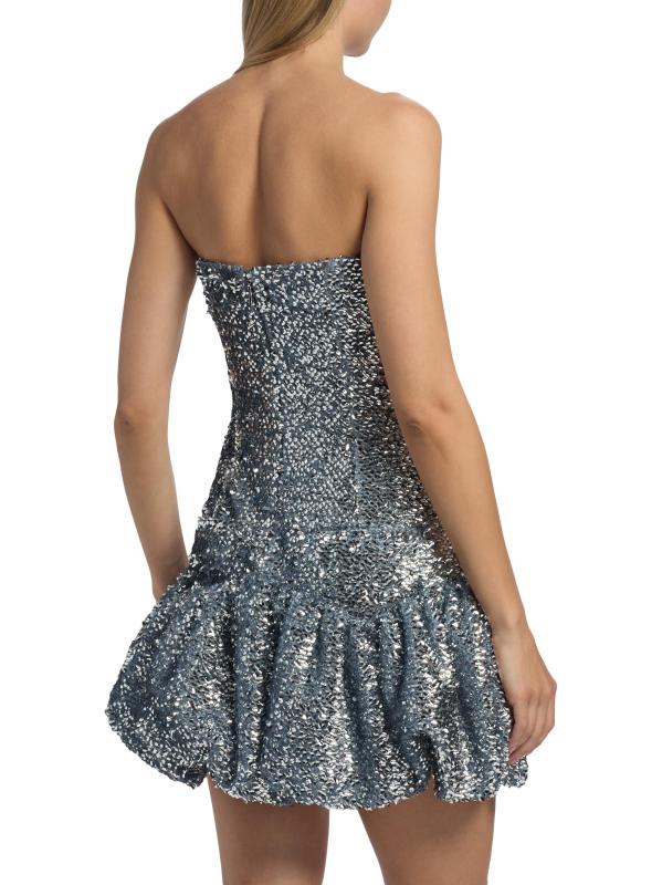 #4: فستان Garance قصير مزين بالترتر بحافة على شكل فقاعة - فضة