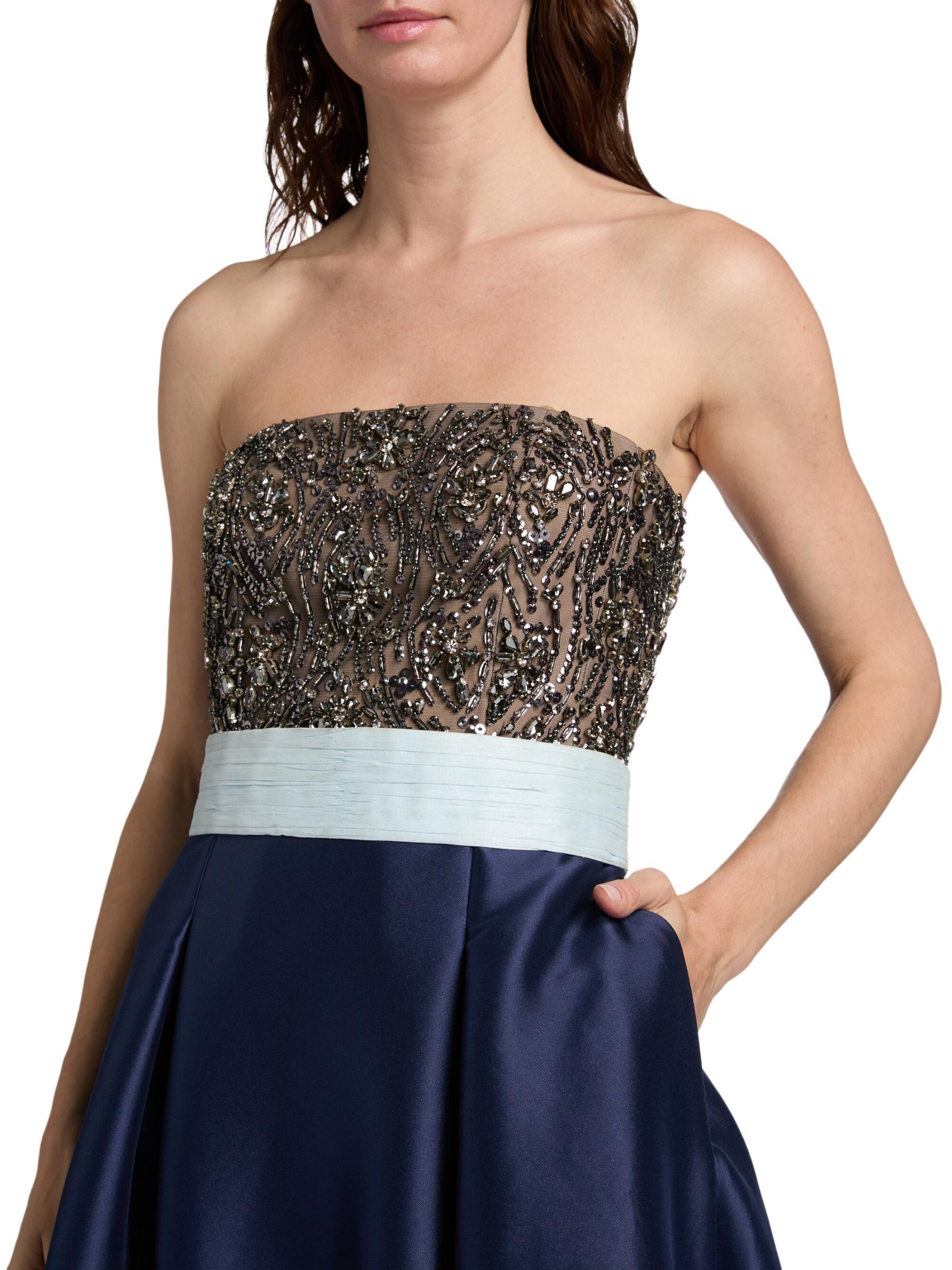 【BCBG MAXAZRIA】レース×Vネックのストラップレスガウン BCBG ウィメンズウェア：BCBGMAXAZRIA コレクション