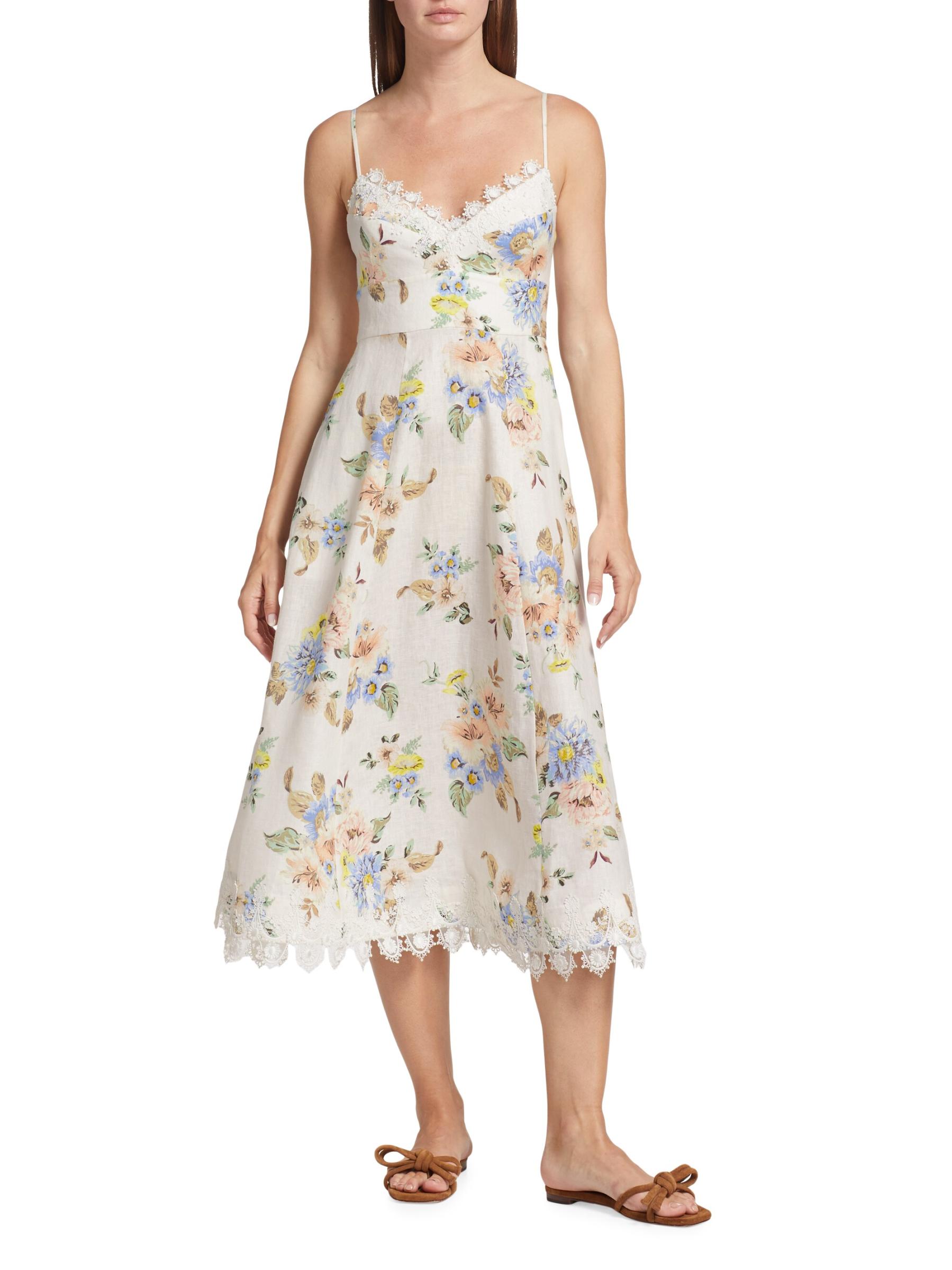 【ZIMMERMANN】picnic floral-print linen ミディ ドレス Shop Zimmermann - Picnic Floral Linen Midi-Dress | Saks