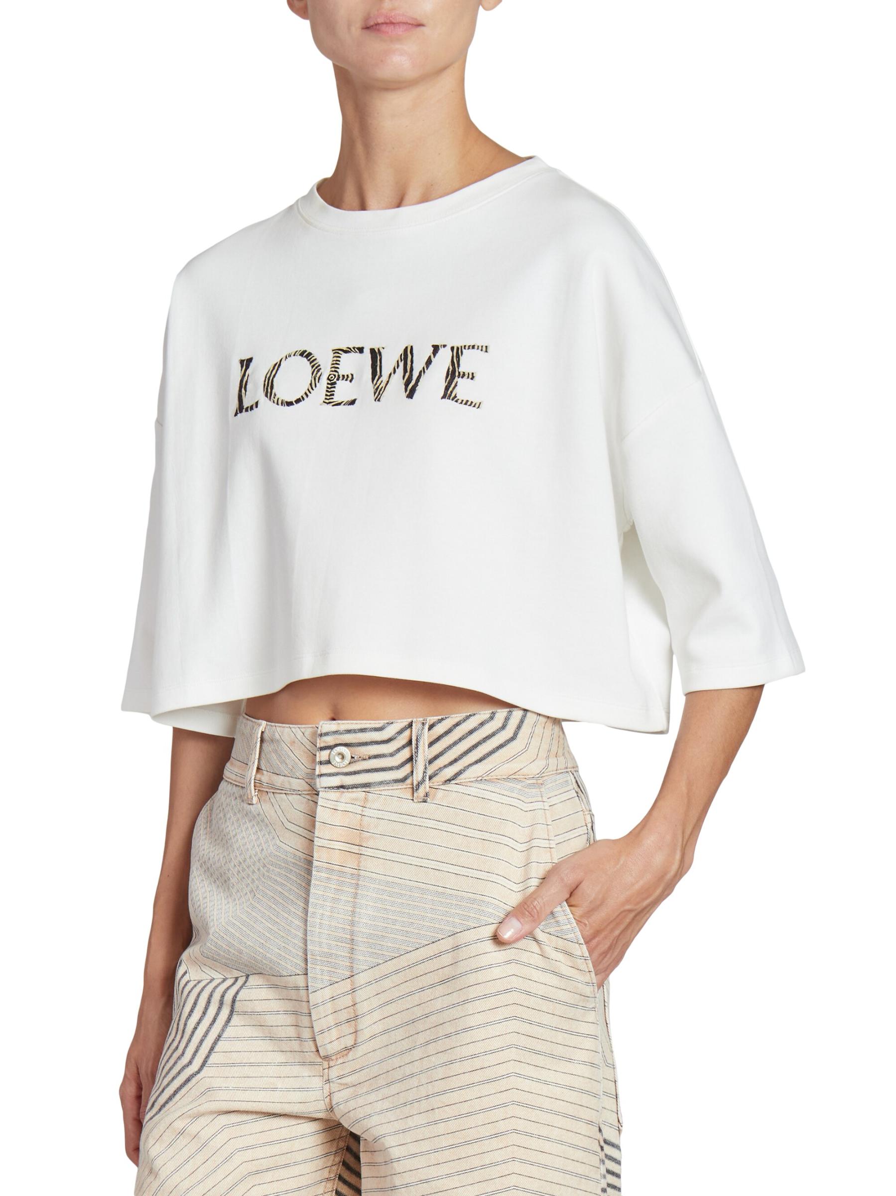 Shop Loewe - LOEWE x Paula's Ibiza Raffia Logo Crop T-Shirt