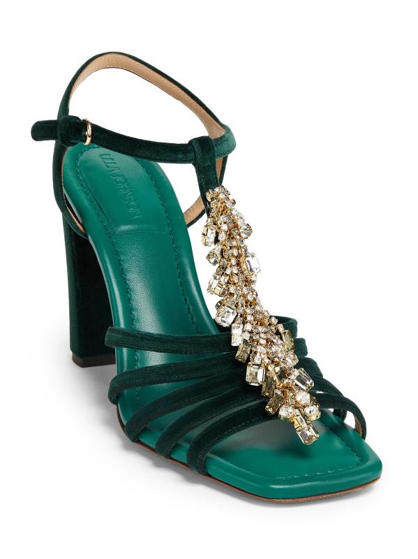 #2: صندل بيانكا 100 ملم من المخمل المزيّن بحزام على شكل حرف T - TURQUOISE AQUA