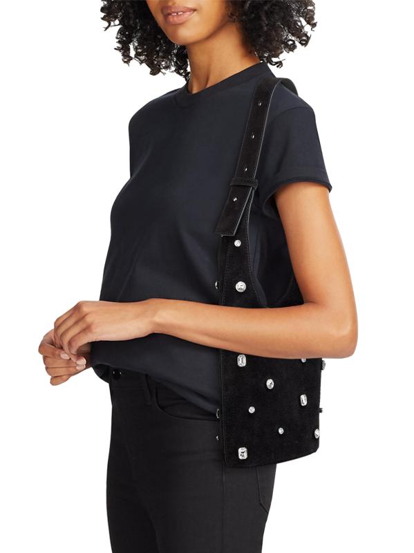 #2: حقيبة كتف صغيرة من الجلد المدبوغ مزينة بالكريستال - أسود