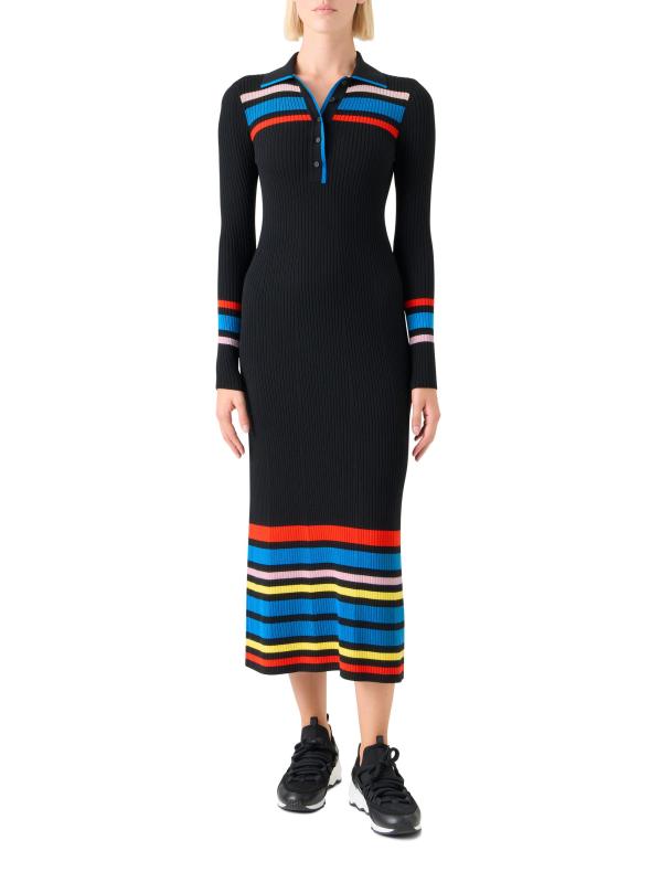 #2: فستان بولو محبوك بخطوط ملونة - أسود متعدد الألوان