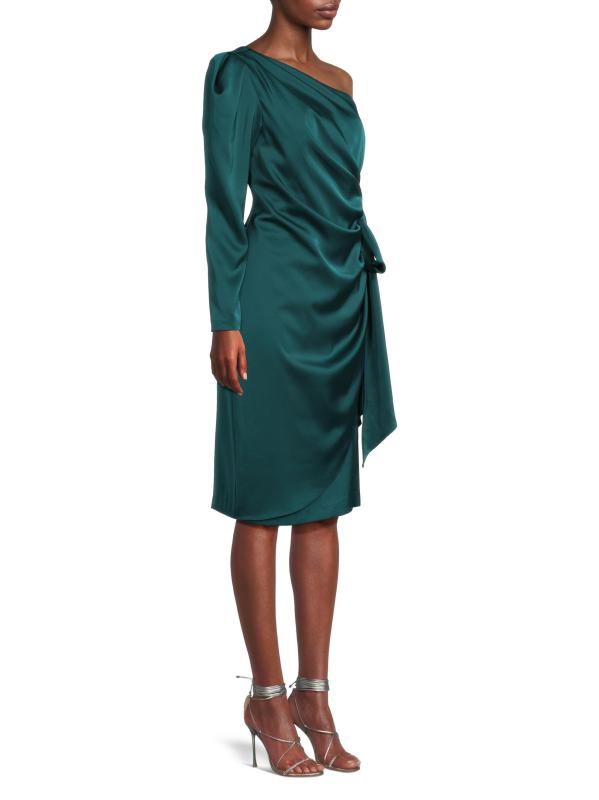 #3: فستان كوكتيل ساتان بكتف واحد - جوهرة خضراء