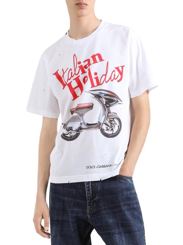 【イタリアの休日】D&G Vespaプリント コットン Tシャツ DOLCE&GABBANA - イタリアの休日 ベスパTシャツ をオンライン