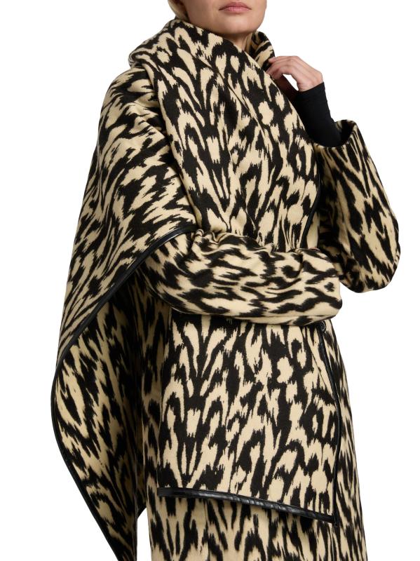 #6: معطف مزدوج الصدر من مزيج الصوف البكر بطبعة ديمي - نمر تجريدي