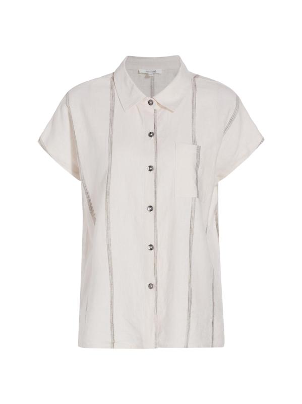 قميص Giada Stripe من مزيج الكتان والأزرار الأمامية