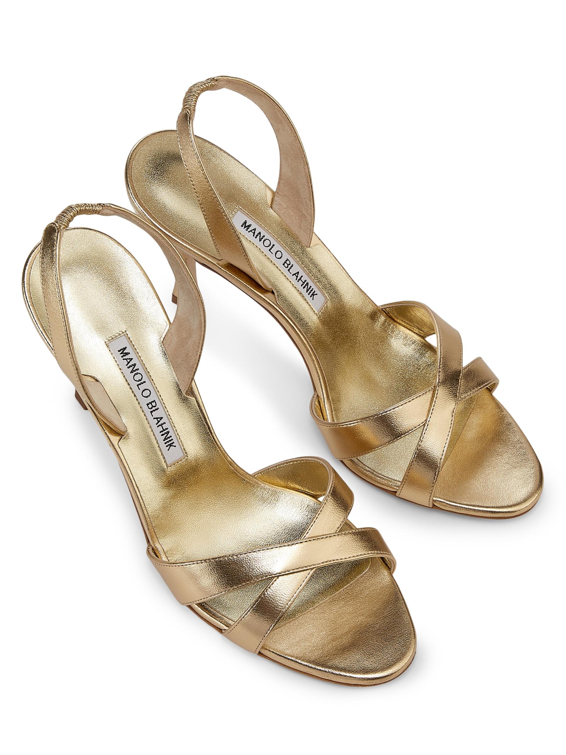 「MANOLO BLAHNIK」CALLASLI 90 メタリックレザー サンダル MANOLO BLAHNIK Callasli 90 metallic leather slingback