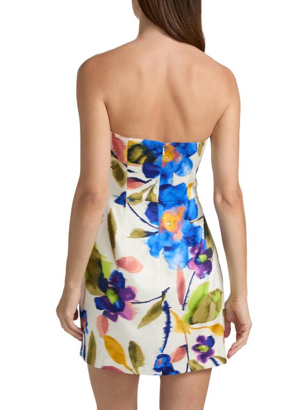 #4: فستان أوريون قصير من الساتان بدون حمالات - حرير عاجيي بنقشة الزهور