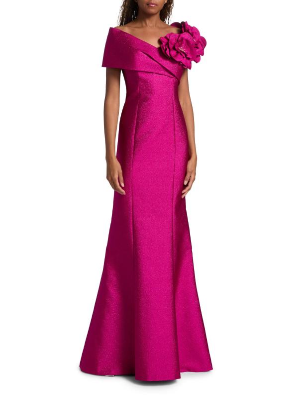 #7: فستان جاكار مكشوف الكتفين مزين بزهور - بيري