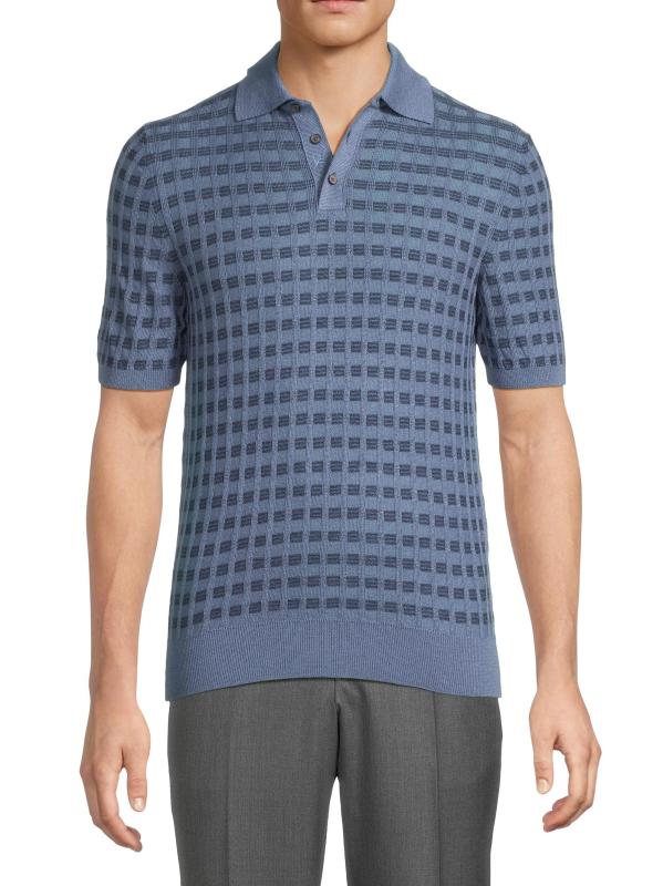 #2: قميص بولو من الحرير والكشمير والصوف الجاكار - باستيل بلو