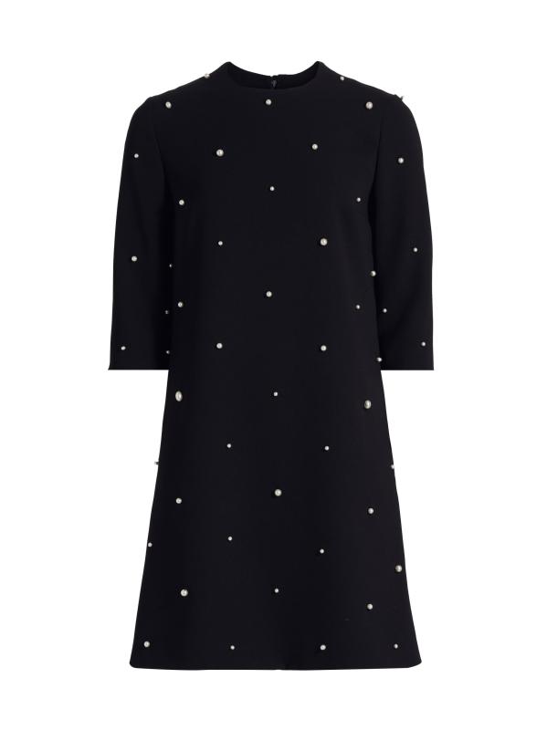 فستان قصير من الكريب مزيّن باللؤلؤ الصناعي