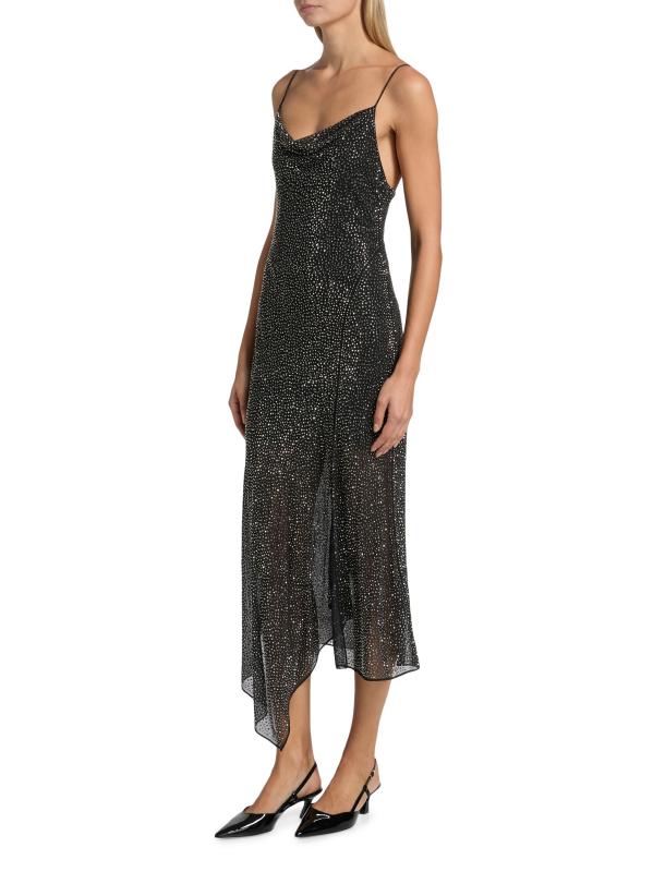 #3: فستان متوسط الطول غير متماثل مزيّن بهارموني - أسود