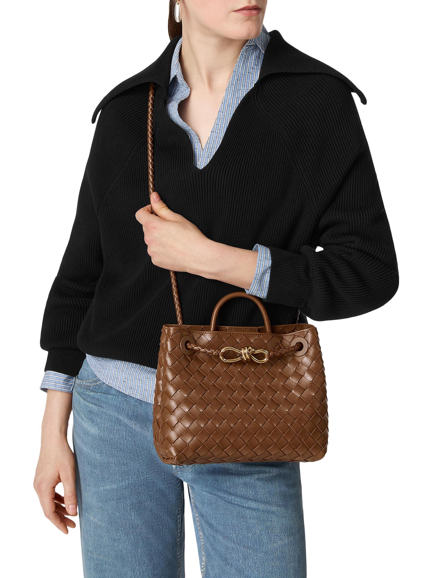 Shop Bottega Veneta - Small Andiamo Intrecciato Leather Top