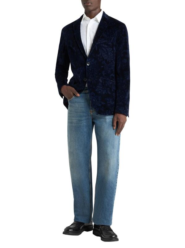 #7: جاكيت بيزلي مخملي وحيد الصدر - أزرق داكن