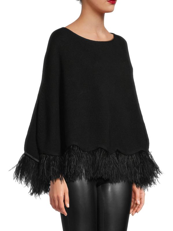 #3: بونشو من الكشمير مزيّن بالريش - أسود