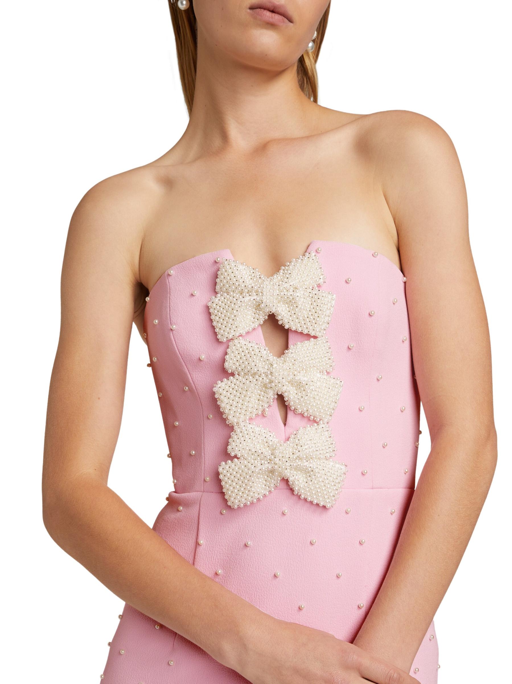 Shop Rebecca Vallance - Veronica Pearl Bow Strapless Midi