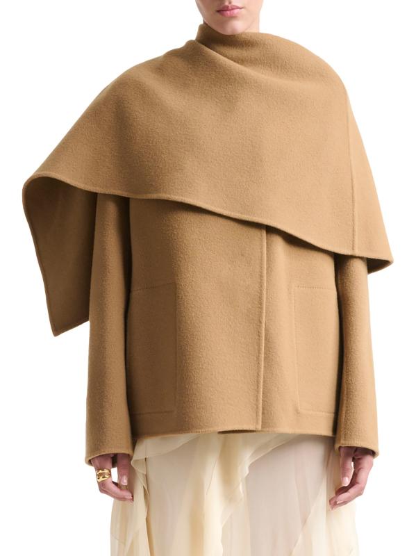 معطف ملفوف من مزيج الصوف البكر الداكن