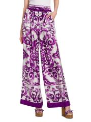 Shop DOLCE&GABBANA - Majolica Print Silk Wide-Leg Pants