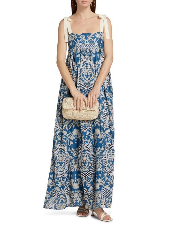 #7: فستان ماكسي مطرز بشرائط فيربينا - متعدد الألوان