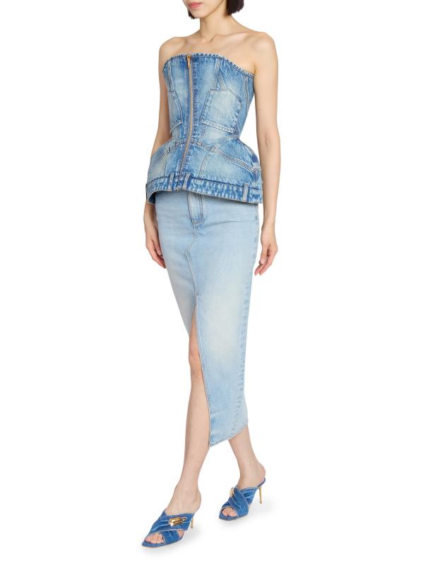 【送料&関税込】Balmain Denim Midi Skirt Denim midi skirt - Women | BALMAIN