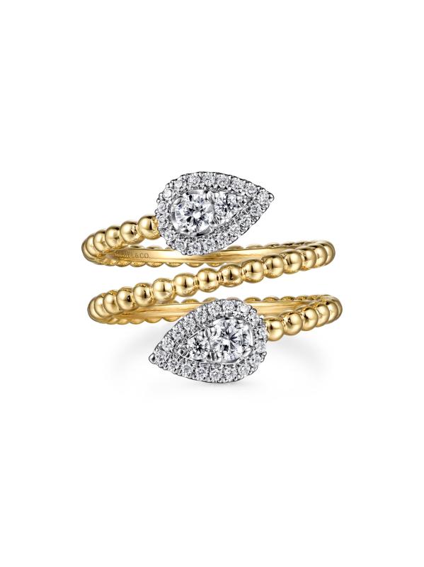 خاتم بوجوكان من الذهب الأبيض والأصفر عيار 14 قيراطًا وملفوفًا بالألماس 0.50 TCW