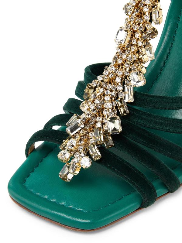 #6: صندل بيانكا 100 ملم من المخمل المزيّن بحزام على شكل حرف T - TURQUOISE AQUA