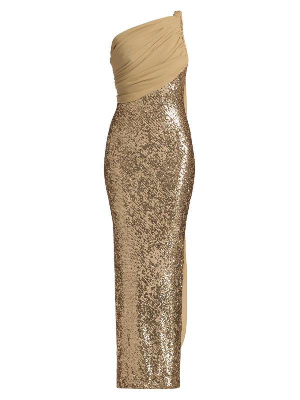 فستان شيفون مطرز بكتف واحد