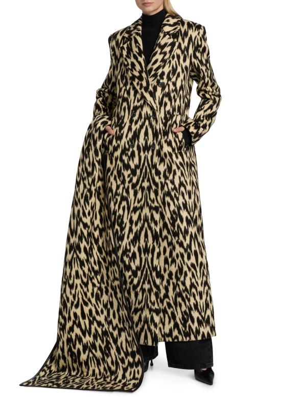 #2: معطف مزدوج الصدر من مزيج الصوف البكر بطبعة ديمي - نمر تجريدي