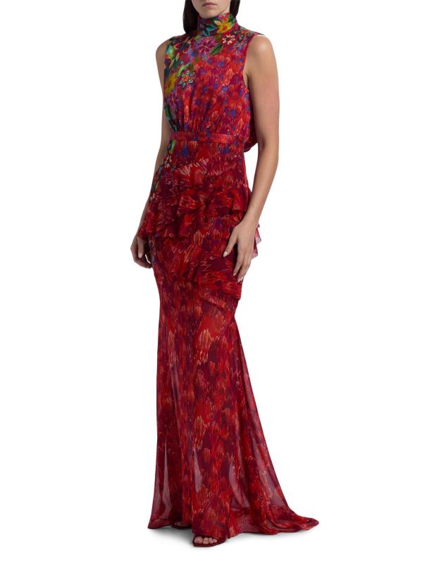 #3: فستان ماكسي من الحرير المكشكش بدون أكمام من فلور - حديقة أستيل