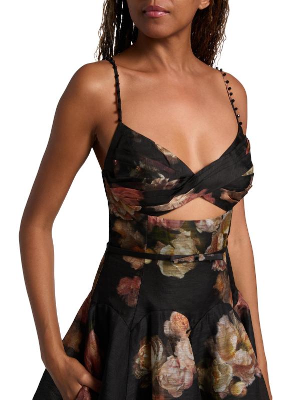 #5: فستان هاينوبتيك تويست متوسط الطول من الكتان والحرير - زهري خمري