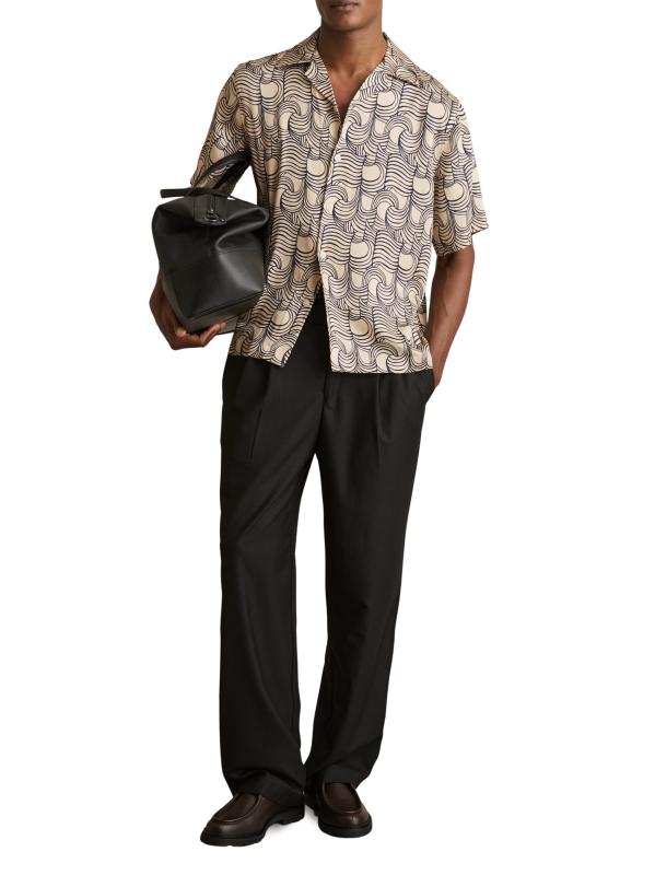 #5: قميص كامب مطبوع بموجة - أوف وايت نافي