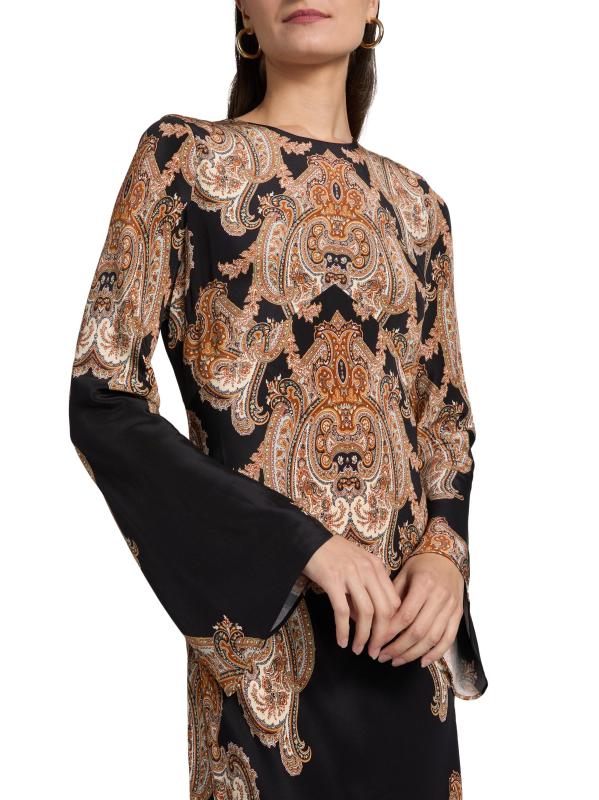 #5: فستان لوبيتا الطويل من مزيج الحرير المطبوع - بلاك مالتي