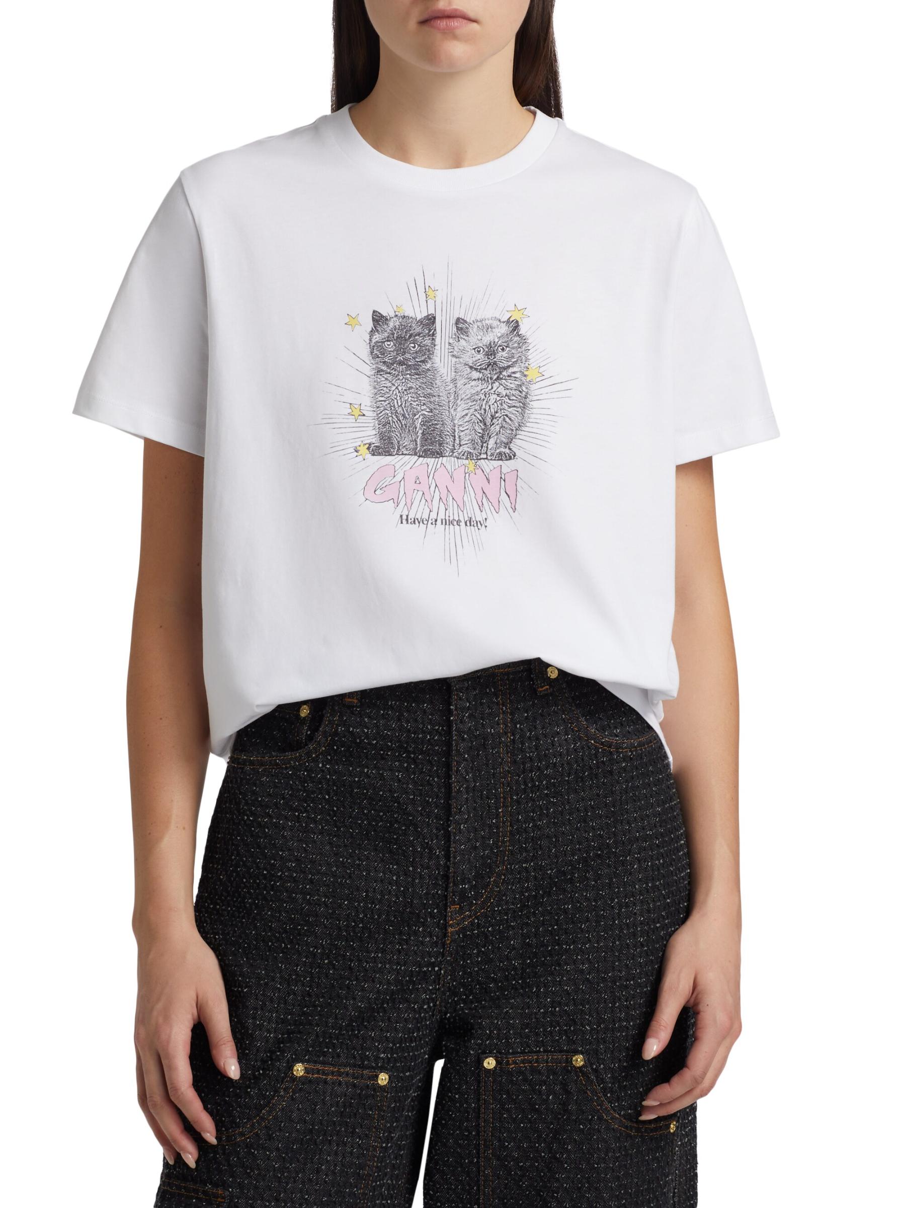 関税送料込【Ganni】子猫Tシャツ GANNI - 子猫ロゴTシャツ をオンライン購入 | Saks Fifth Avenue