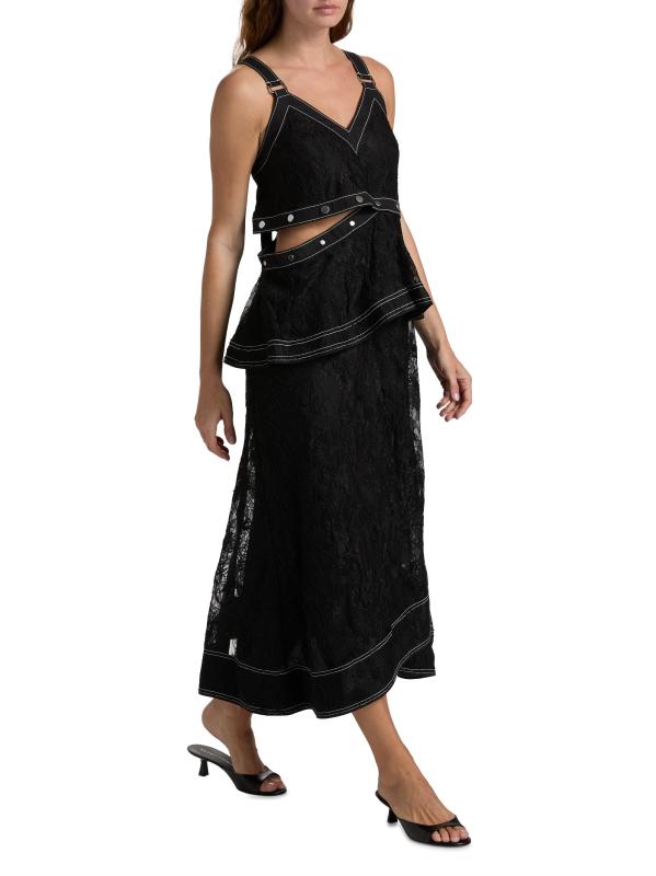 #7: فستان متوسط الطول من الدانتيل بنقشة الزهور - أسود