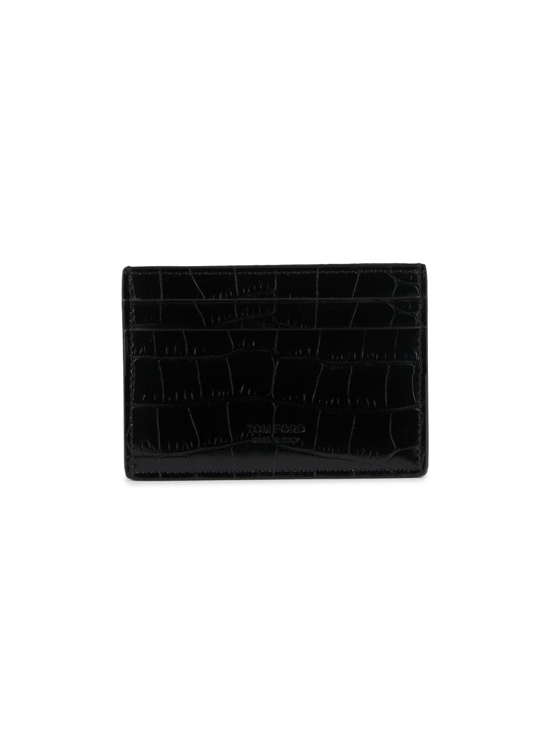 Crocodile-Embossed Leather Money Clip Card Holder