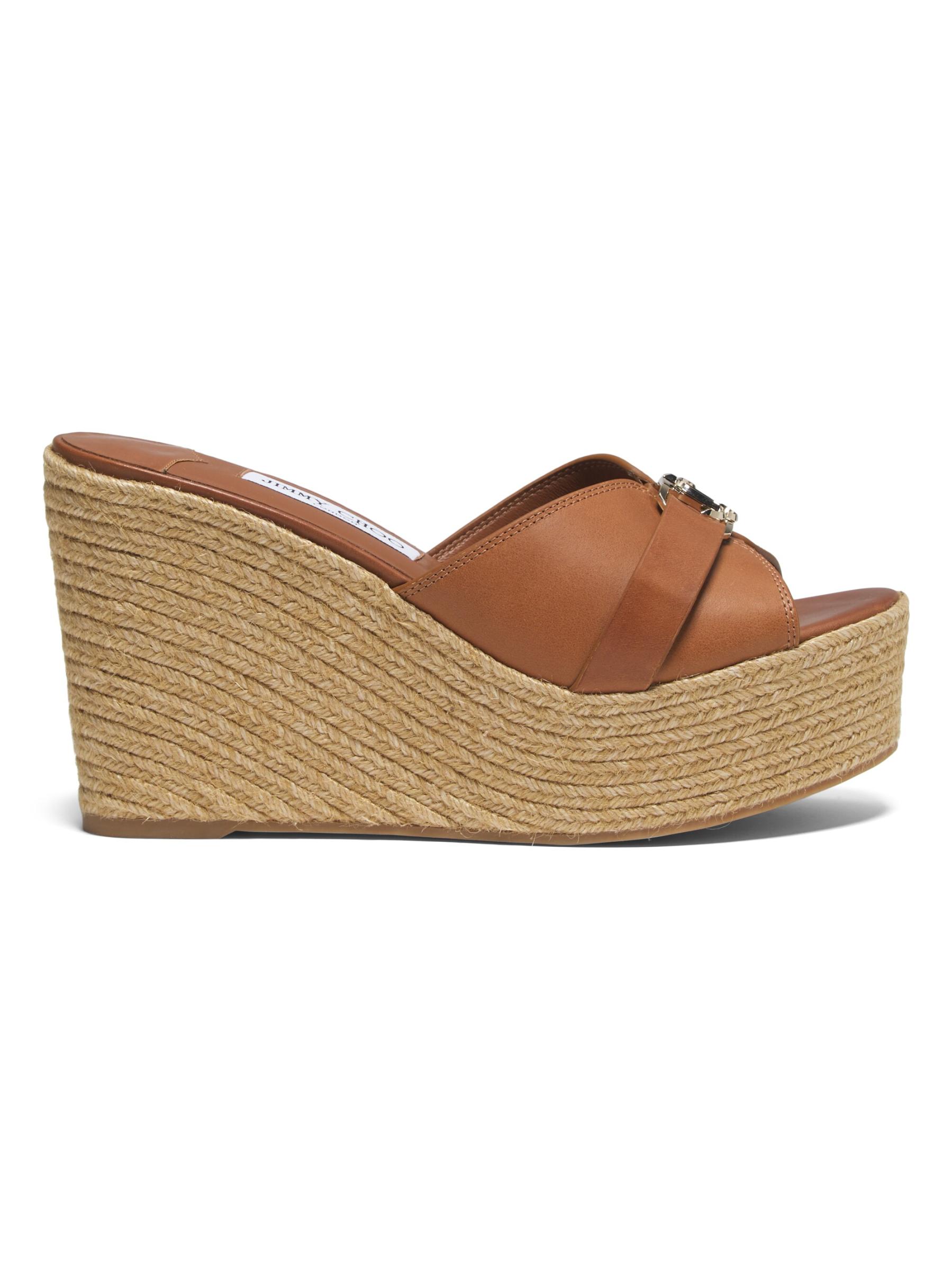■Jimmy Choo■Leda 100 プラットフォーム ウェッジサンダル Leda Wedge 100 |Tan Nappa Leather Mule Wedge | JIMMY CHOO